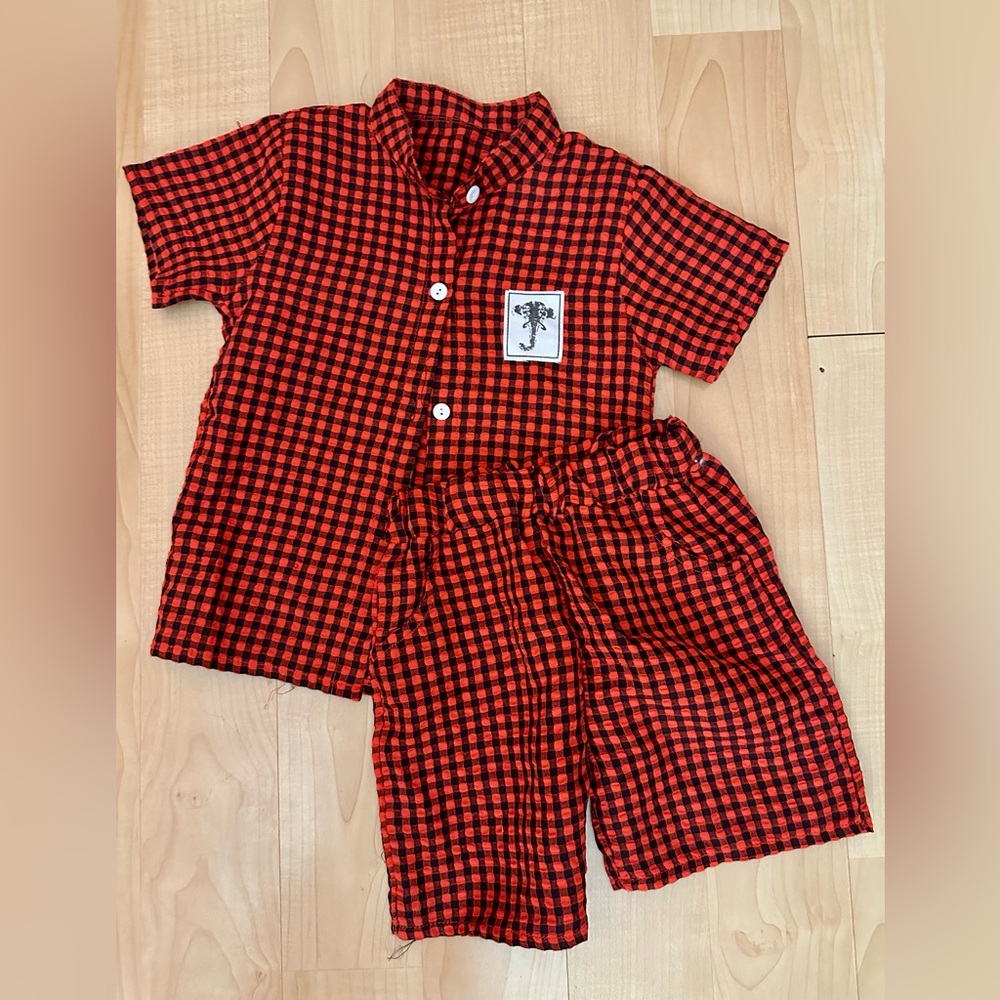 Kids Red Checkered Seersucker Set